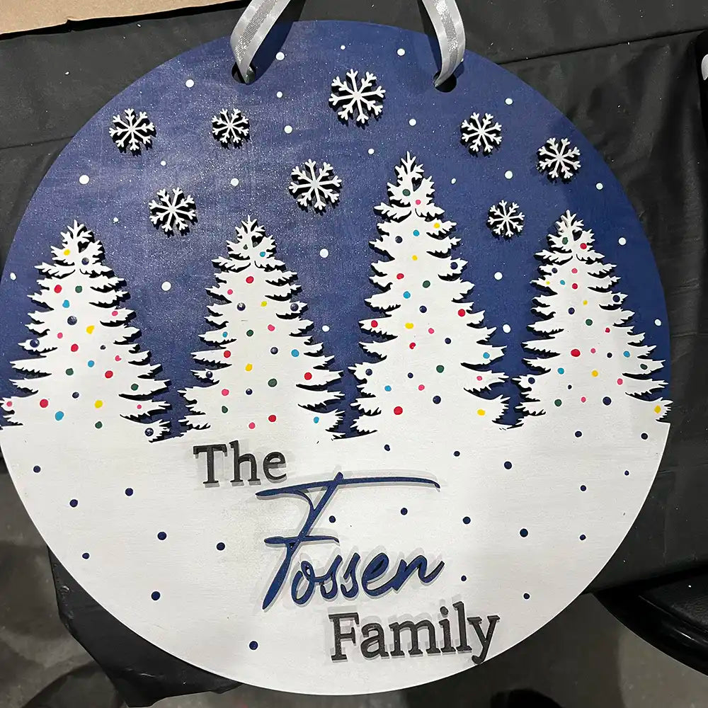 Winter Pine Trees Round Sign