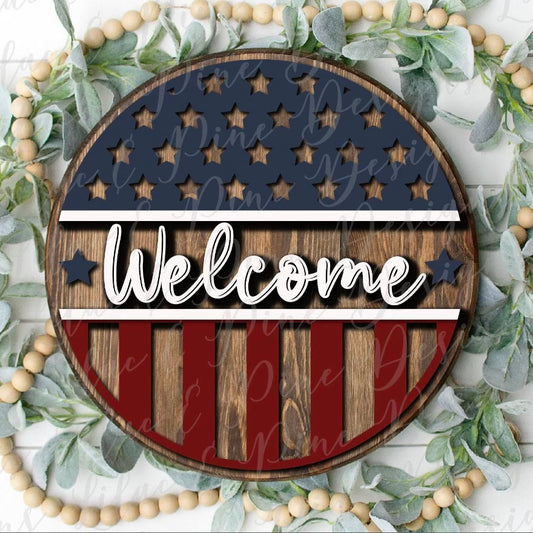 Welcome USA Round Sign
