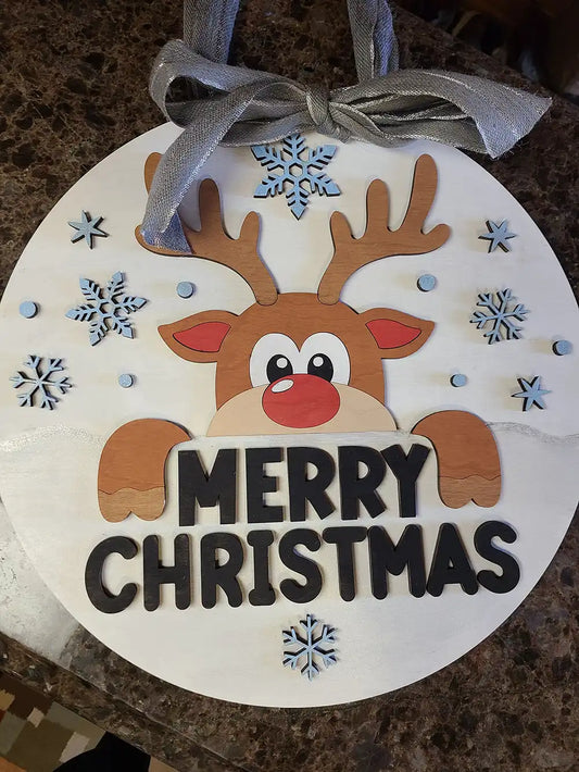 Reindeer Merry Christmas Round Sign