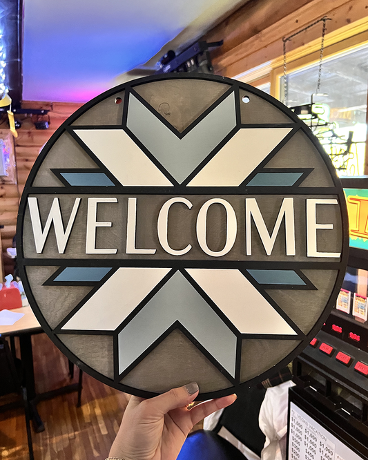 Welcome Barn Quilt Round Sign
