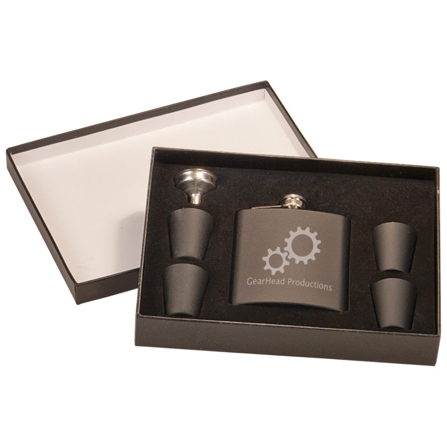 6 oz. Matte Black Flask Set