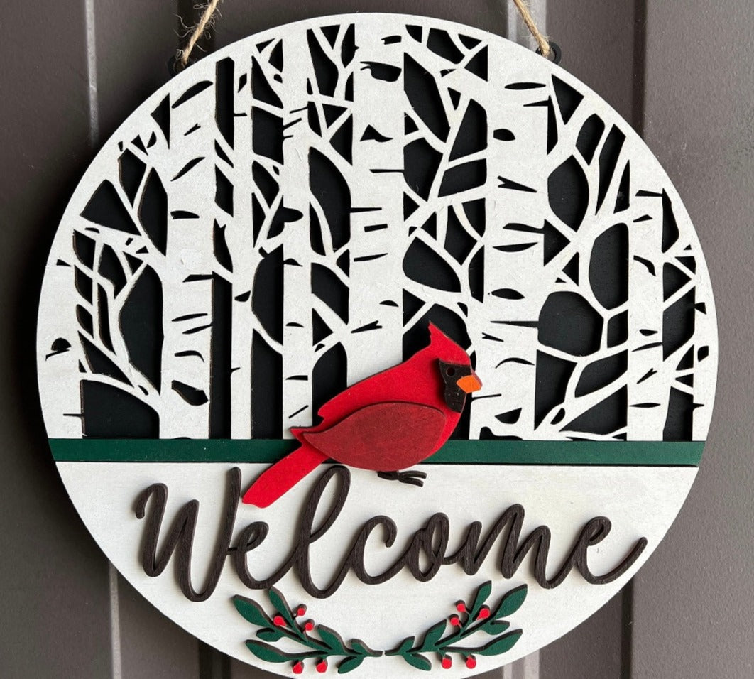 Welcome Cardinal Round Sign – Lakes Area Custom